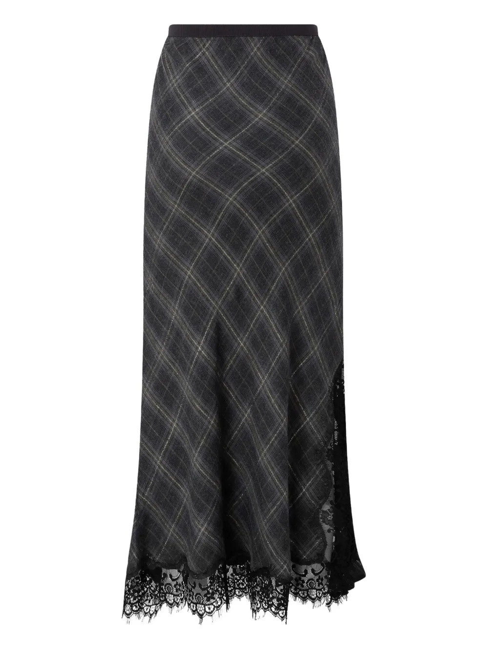PINKO Geruite midi-rok met kanten afwerking - Zwart