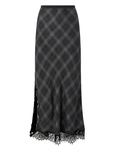PINKO lace-trimmed checked midi skirt