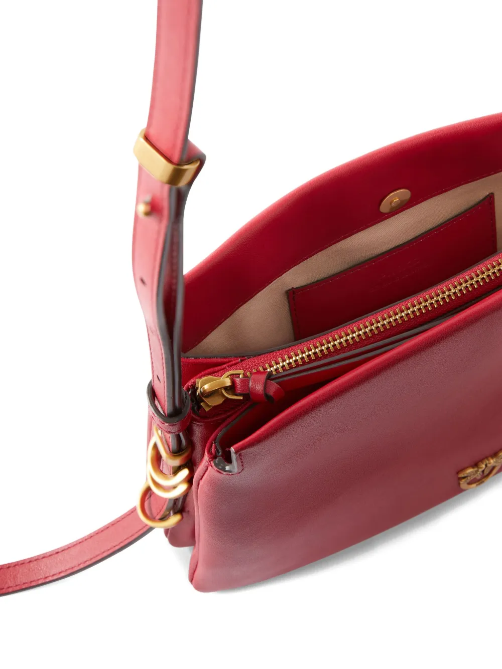 PINKO Love Birds leren crossbodytas met plakkaat Rood