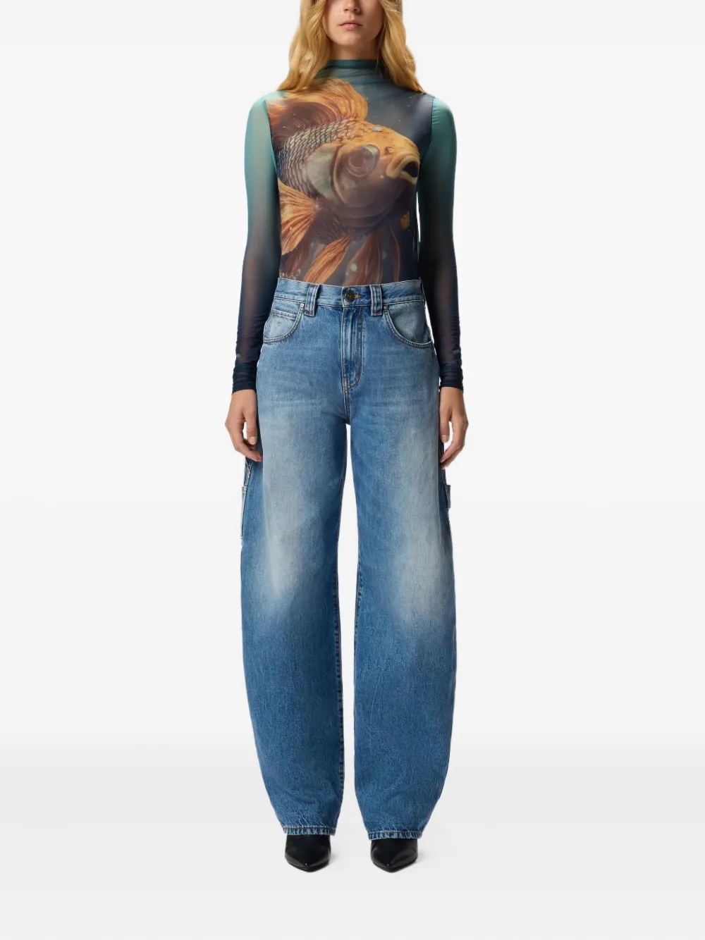 PINKO fish-print mesh top - Groen