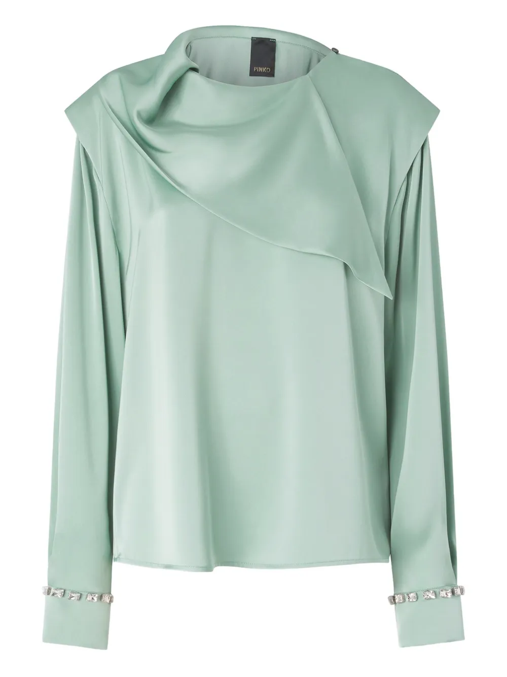 Pinko Draped Embellished-cuff Top In Gray