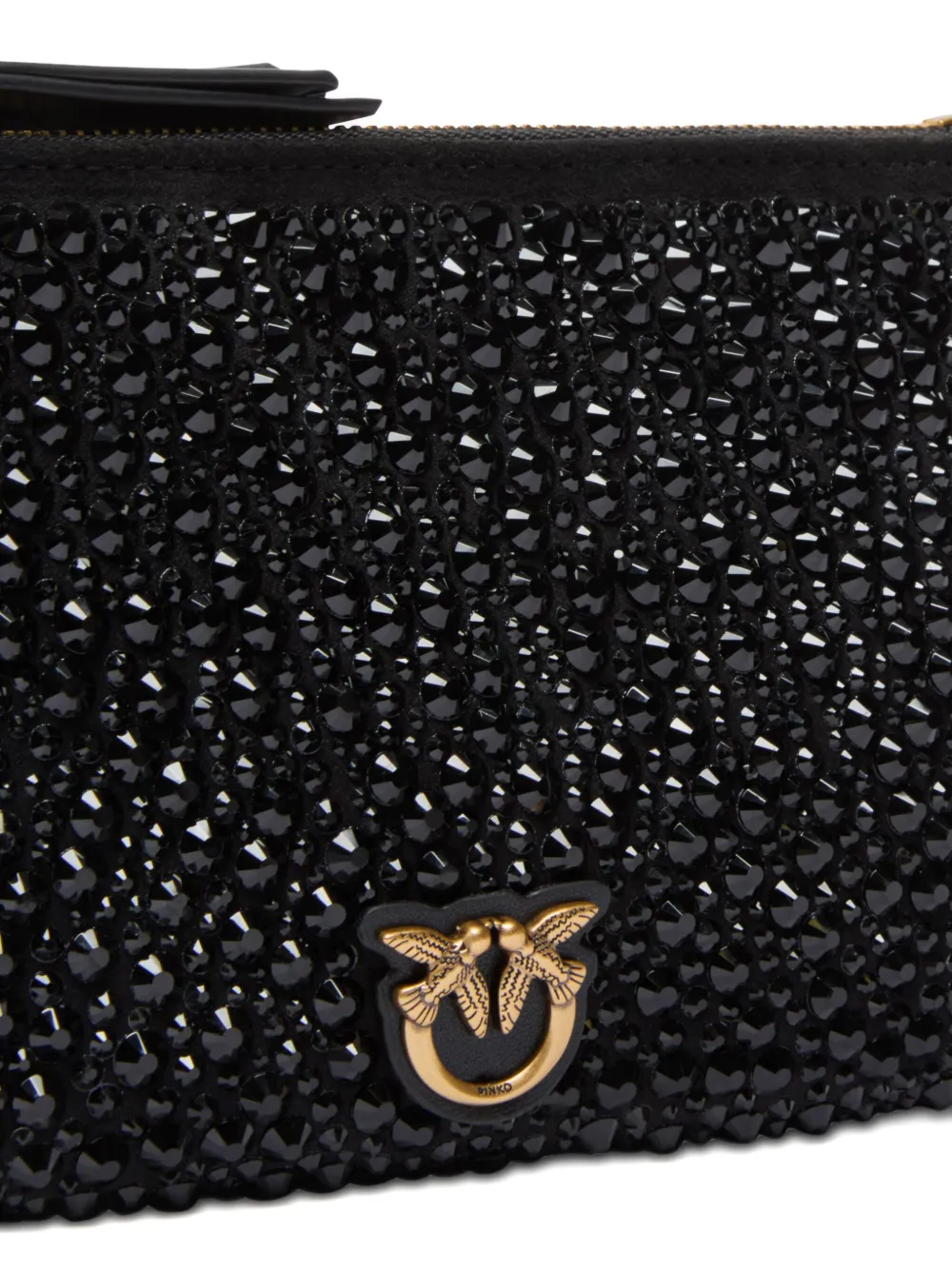Pinko Mini Double Bag Shoulder Bag With Full Rhinestones In Black
