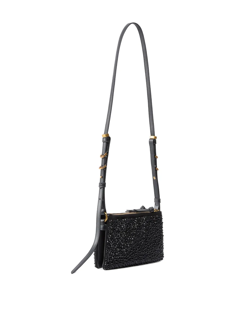 Pinko Mini Double Bag Shoulder Bag With Full Rhinestones In Black