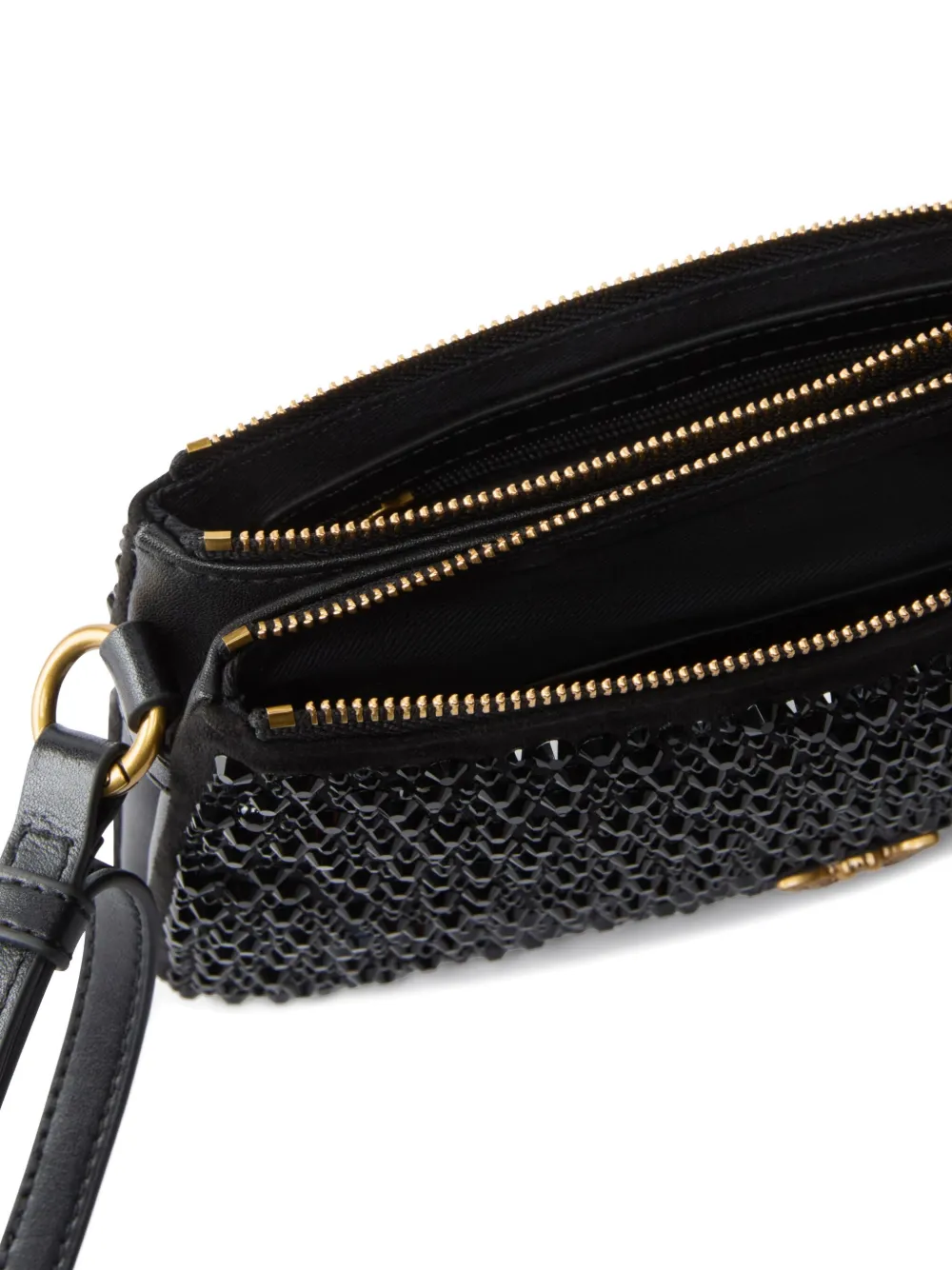 Pinko Mini Double Bag Shoulder Bag With Full Rhinestones In Black