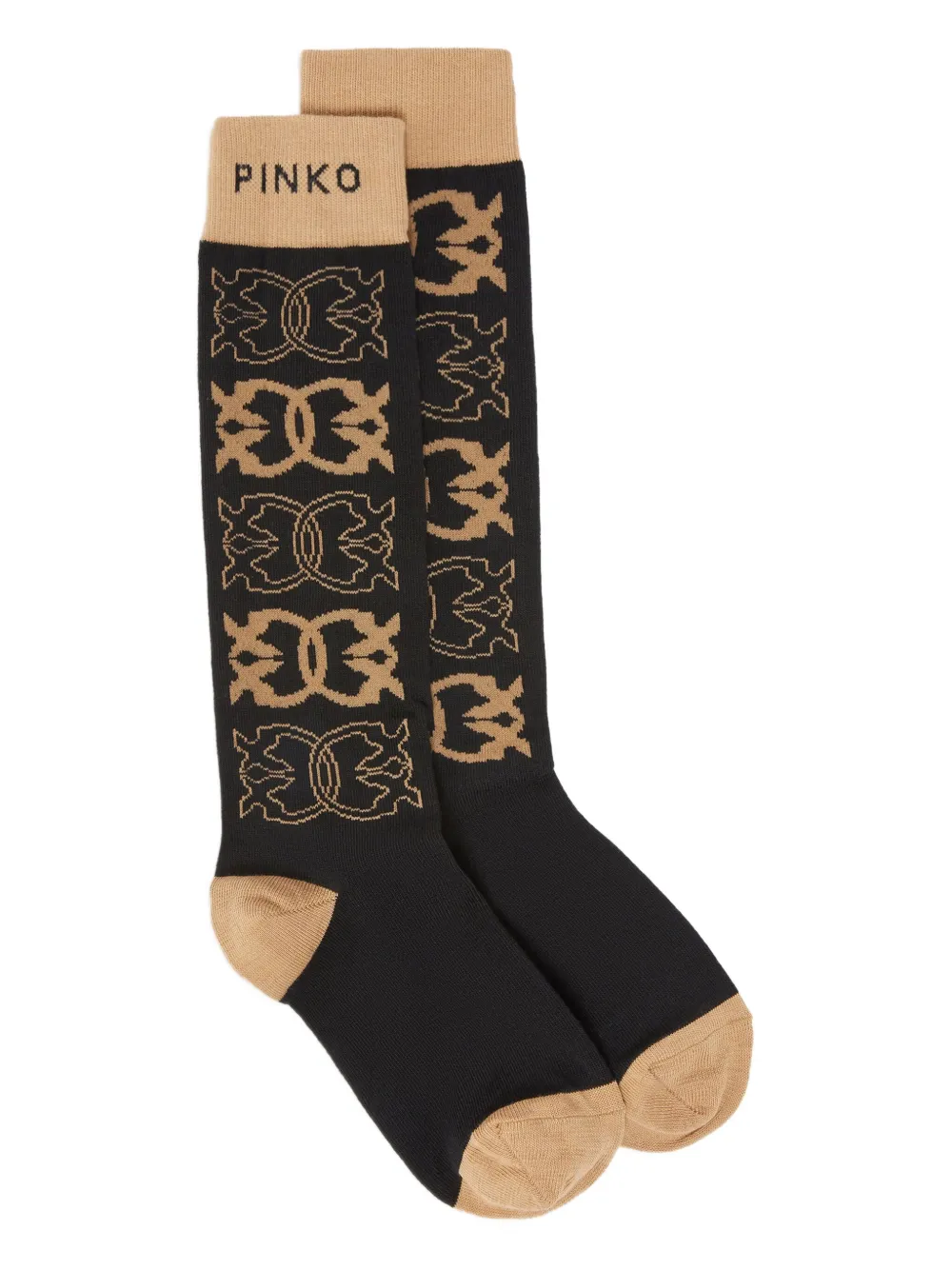 Pinko Logo-patterned Knee-high Socks In Black