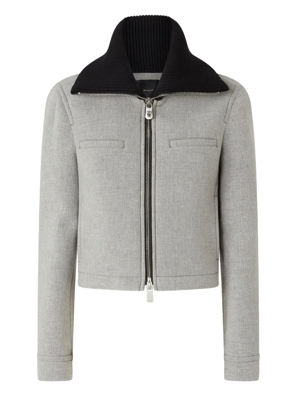 Pinko Slim-fit Jacket With Knit Collar In Gray