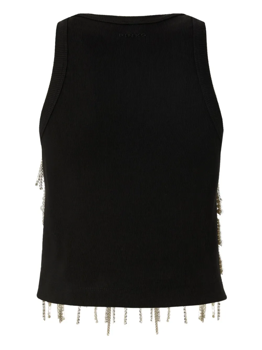 Pinko Top With Rhinestones And Jewel Chain In Black