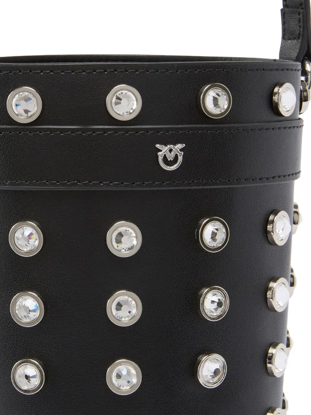Pinko Crystal-embellished Leather Bucket Bag In Black