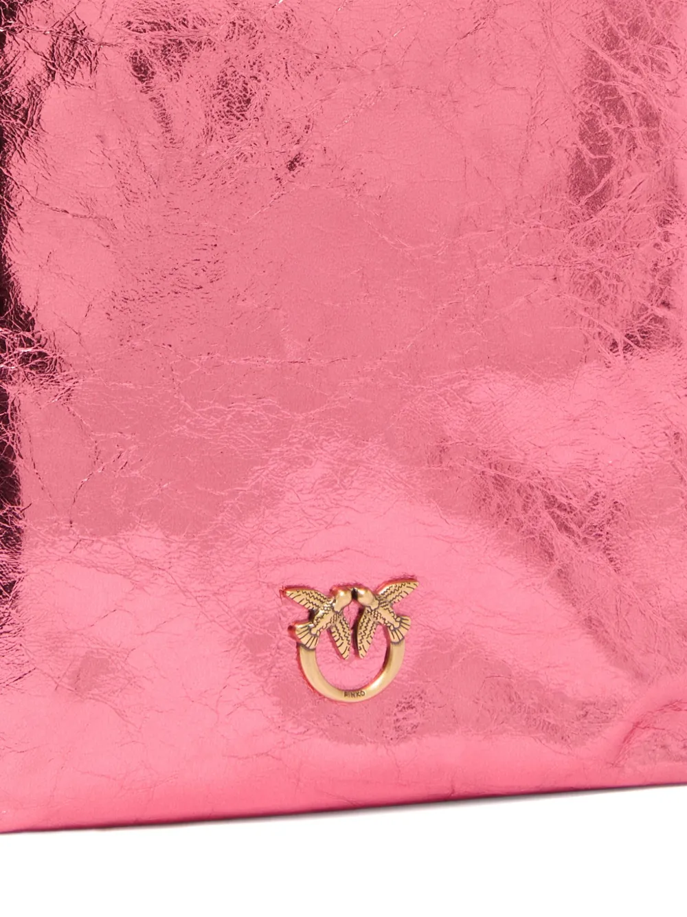 Pinko Flat Laminated Leather Bucket Bag With Shoulder Strap In Pink
