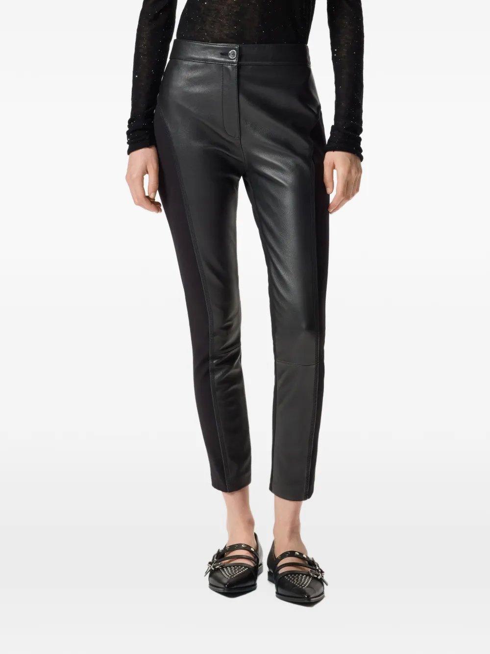 PINKO Broek met leren vlakken Zwart