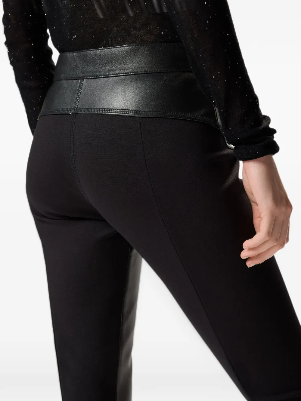PINKO Broek met leren vlakken Zwart