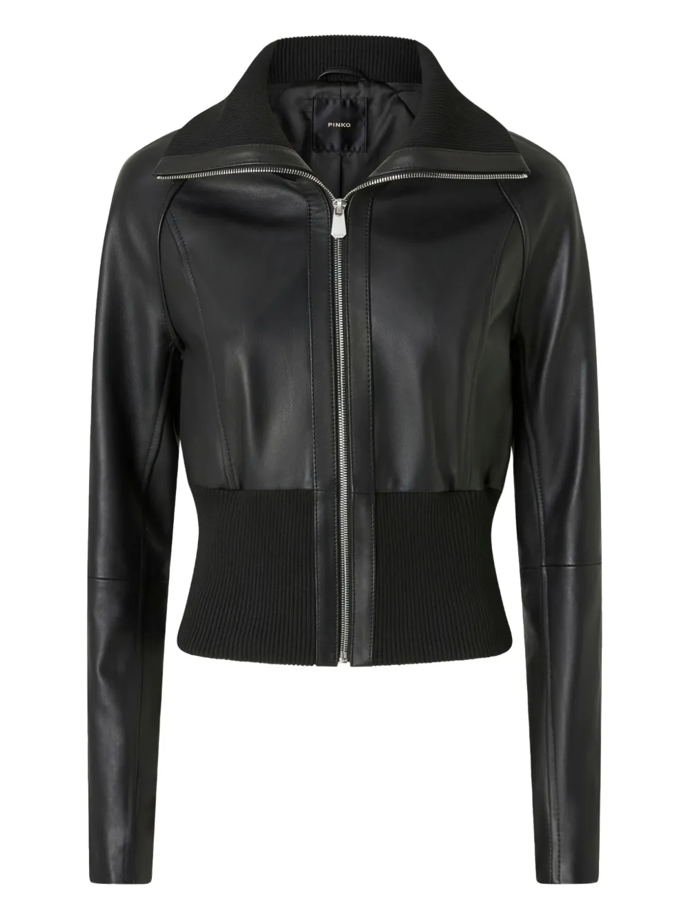Pinko Short Nappa Leather And Knit Jacket In Black