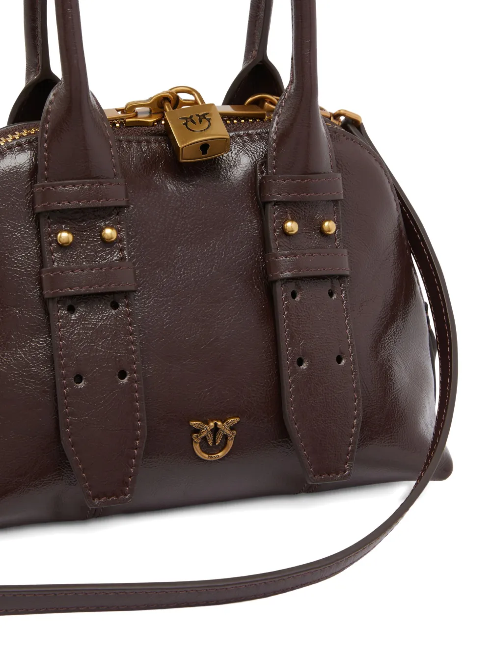 Pinko Escape Bag Small Handbag In Patent-effect Leather In Brown