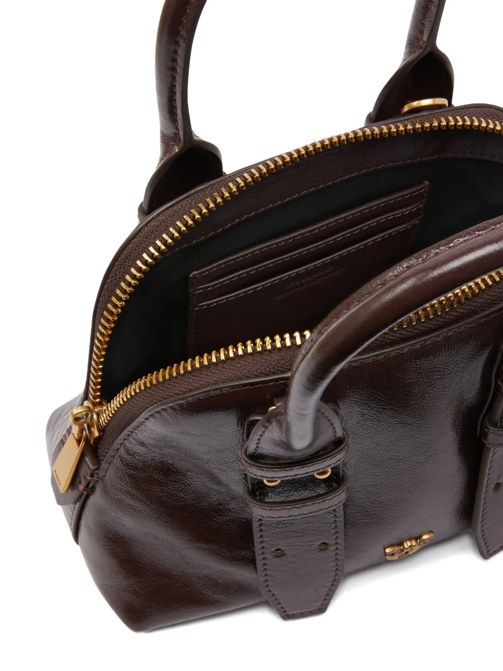 Pinko Escape Bag Small Handbag In Patent-effect Leather In Brown