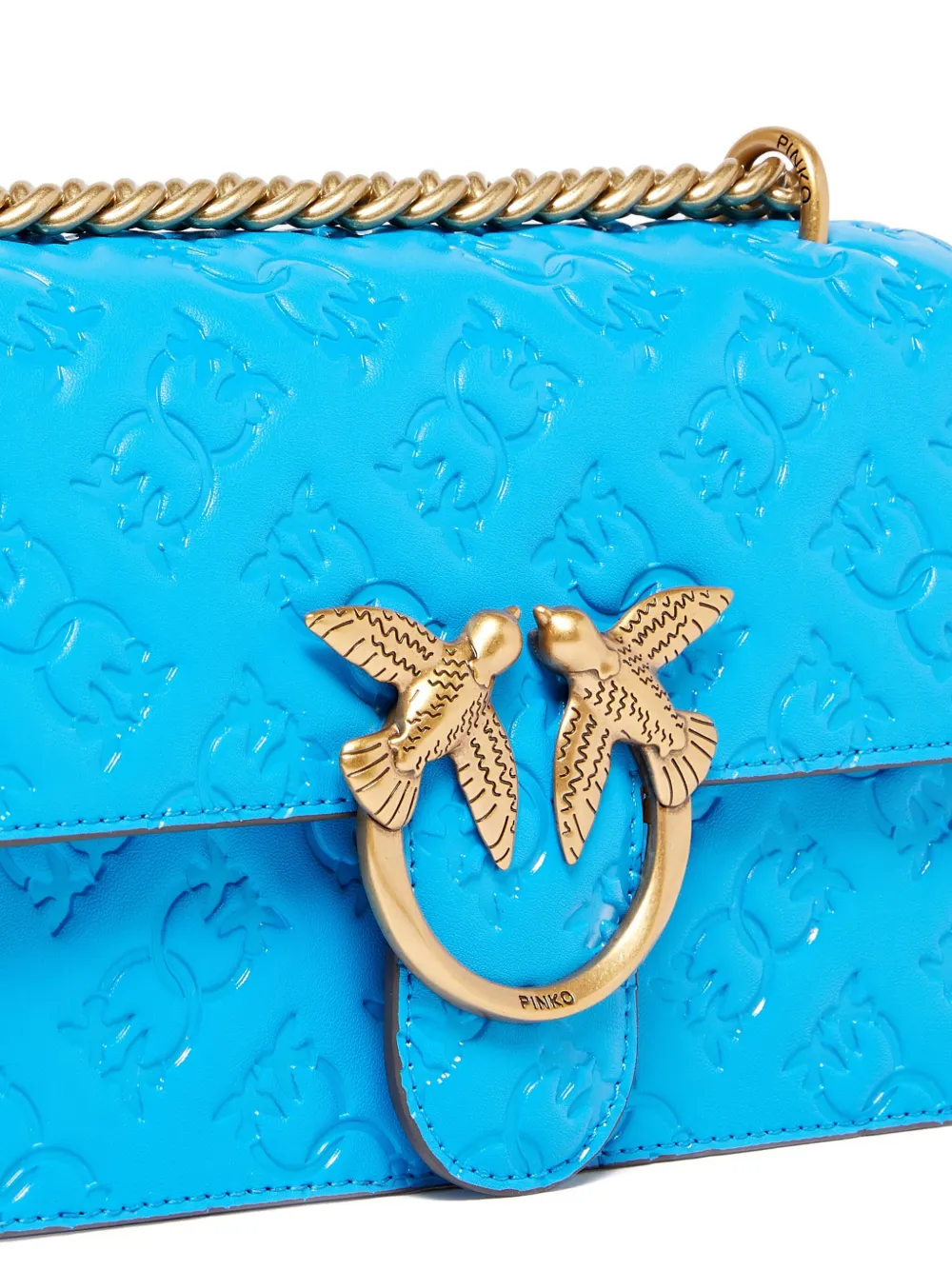 PINKO Love Birds leren crossbodytas met reliëf Blauw
