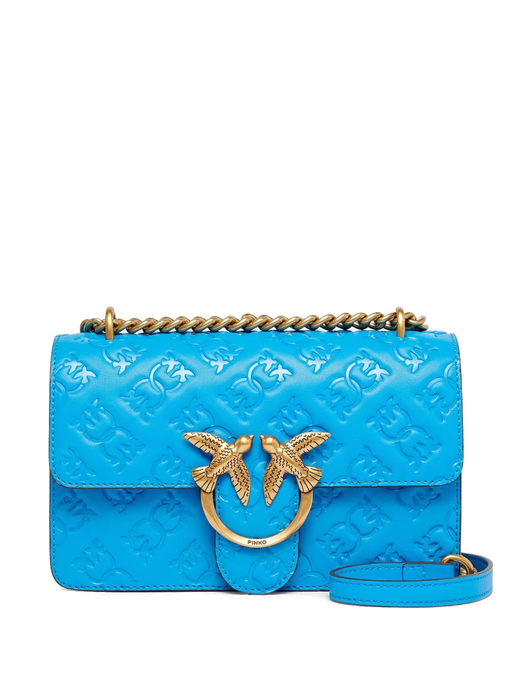 PINKO Love Birds debossed leather cross body bag – Blue