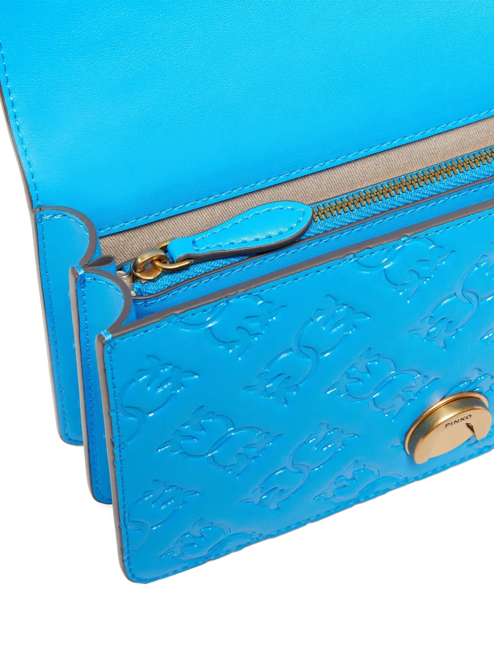 PINKO Love Birds leren crossbodytas met reliëf Blauw