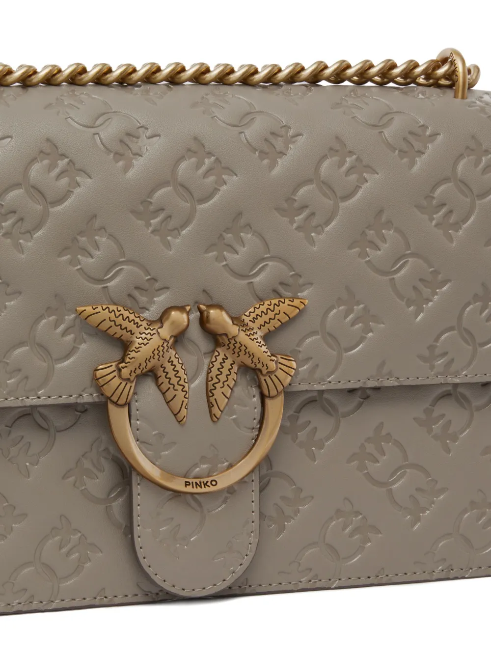 PINKO Love Birds leren crossbodytas met reliëf Beige