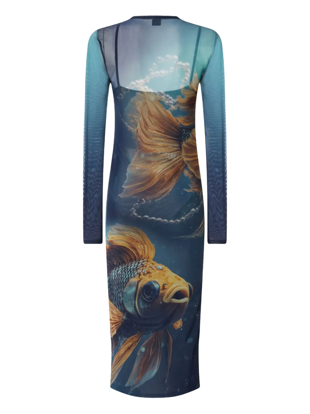 PINKO fish-print mesh midi dress - Blauw