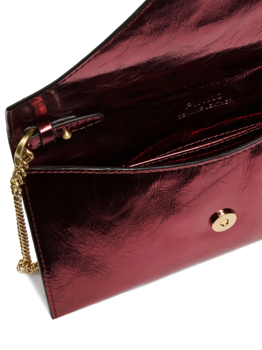 PINKO metallic calfskin chain clutch bag Rood
