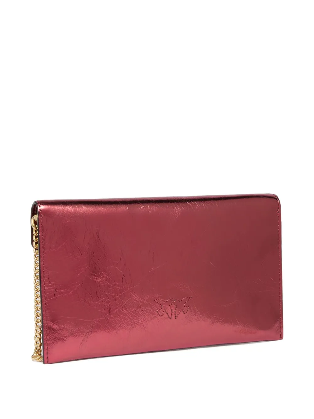 PINKO metallic calfskin chain clutch bag Rood