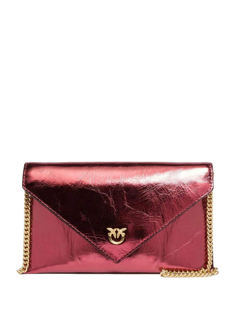 PINKO metallic calfskin chain clutch bag Rood