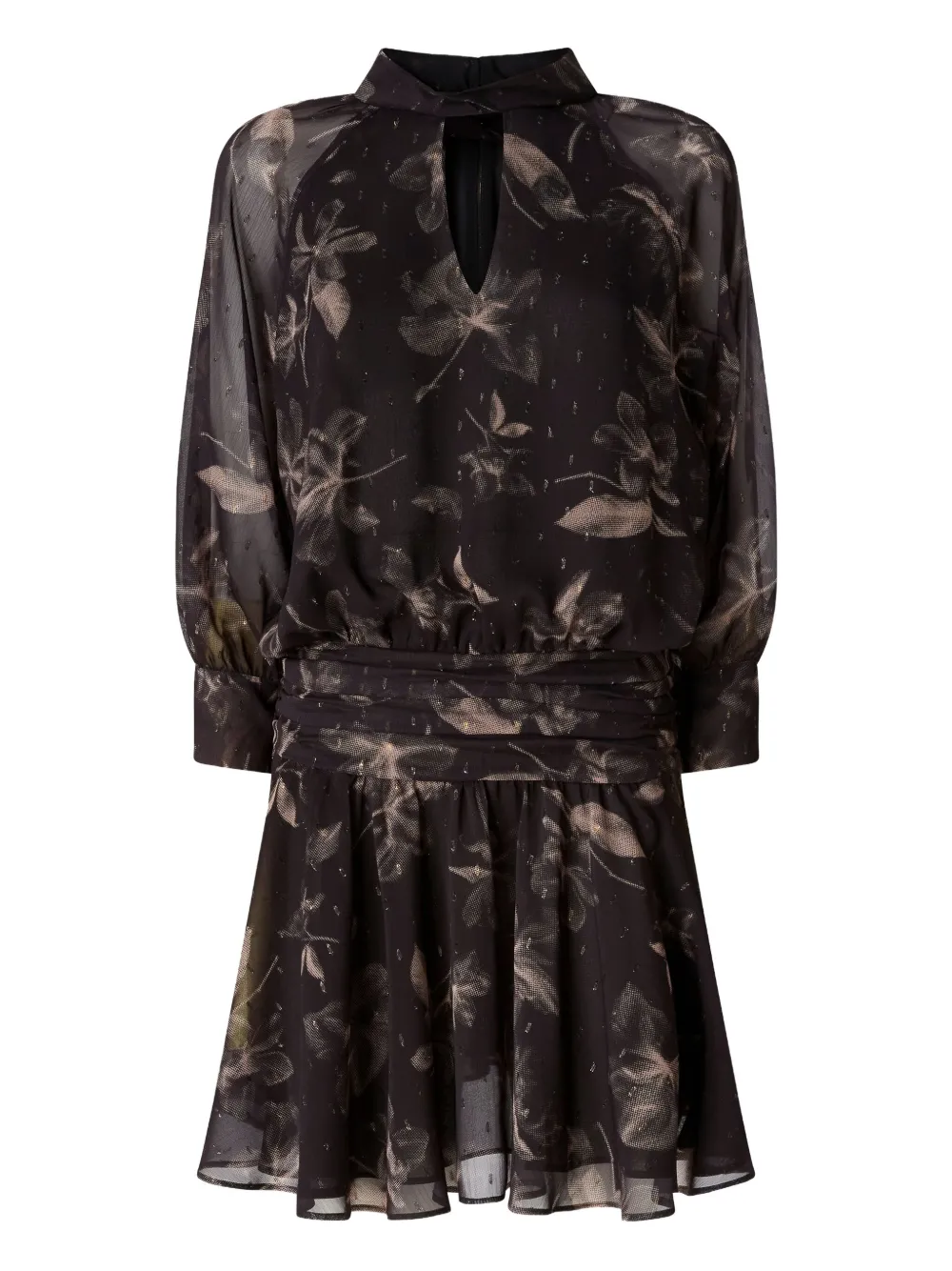 PINKO floral-print gathered mini dress - ブラック PINKO floral-print gathered mini dress - ブラック