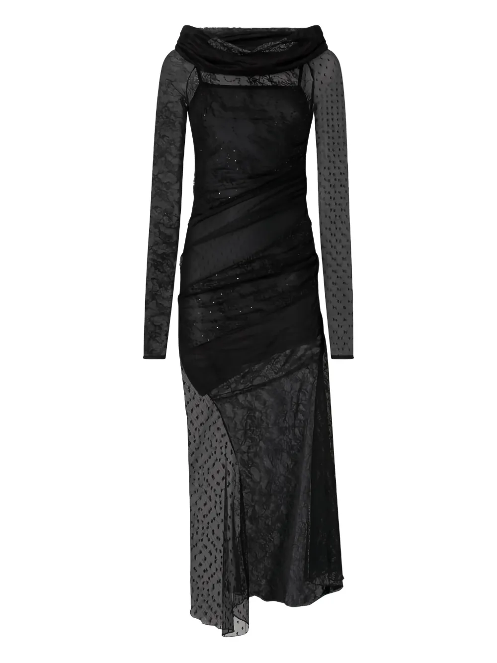 PINKO lace-detail cowl-neck maxi dress - Zwart