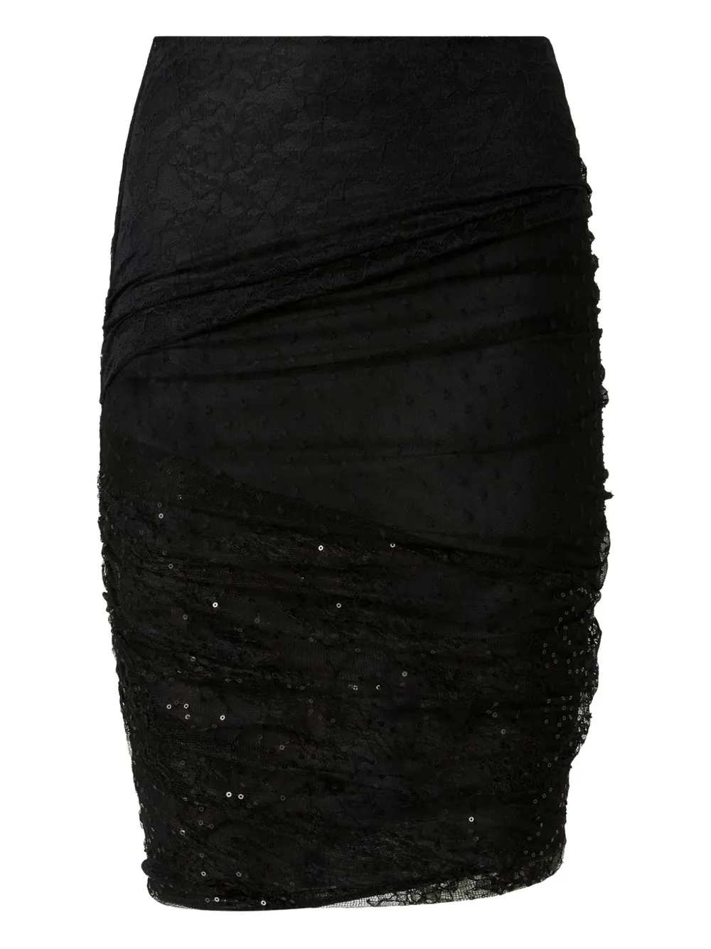 PINKO sequin-embellished lace fitted skirt Zwart