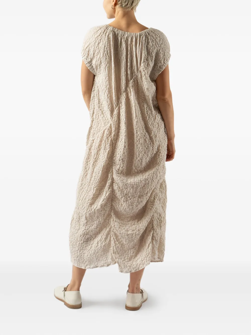 Lauren Manoogian Textured Gathered Midi Dress In Neutral