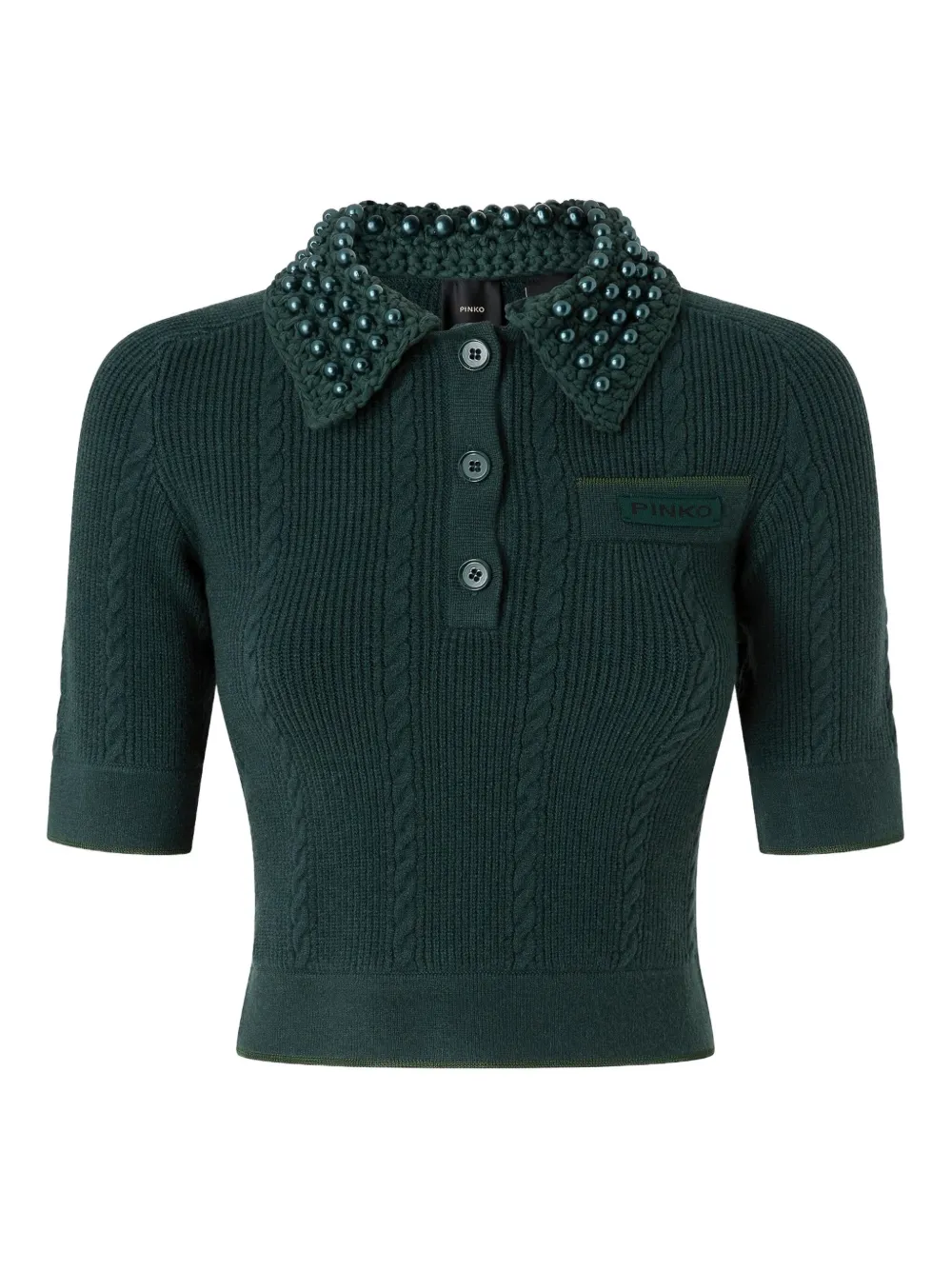 Pinko Zopfmuster-poloshirt Mit Perlenkragen In Green