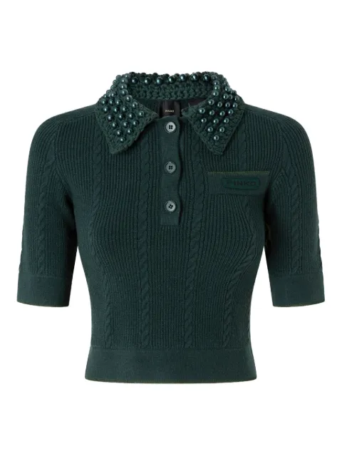 PINKO cable-knit beaded-collar polo top 