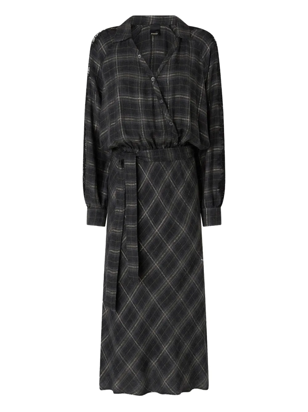 PINKO lace-insert check midi dress Zwart