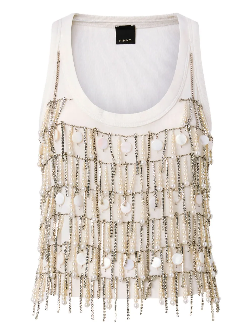 Pinko Top Avec Strass Et Chaînes Bijou In White