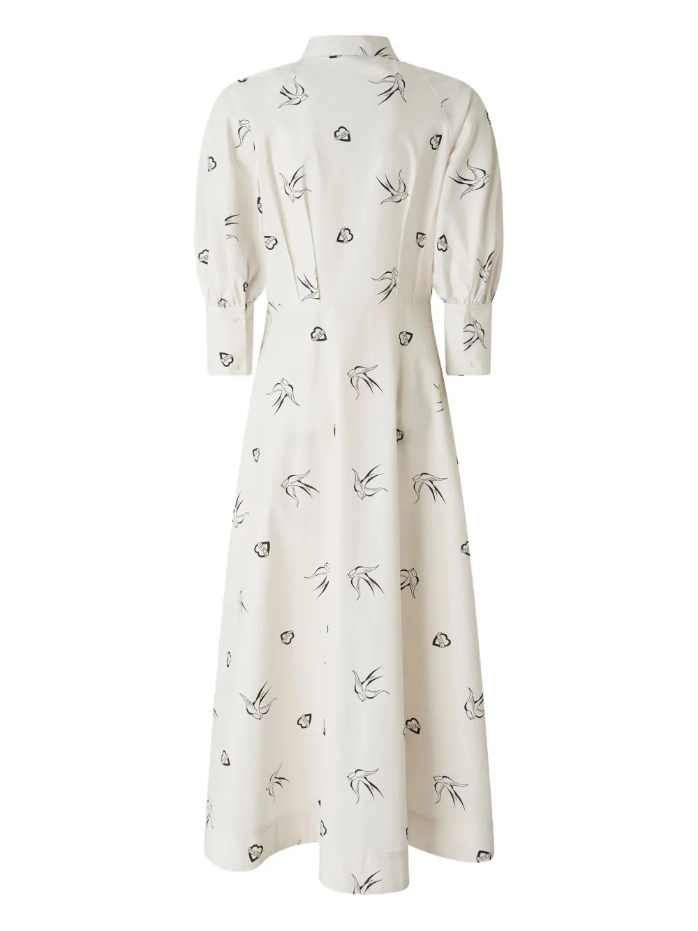 PINKO Jurk met pofmouwen en vogelprint - Wit