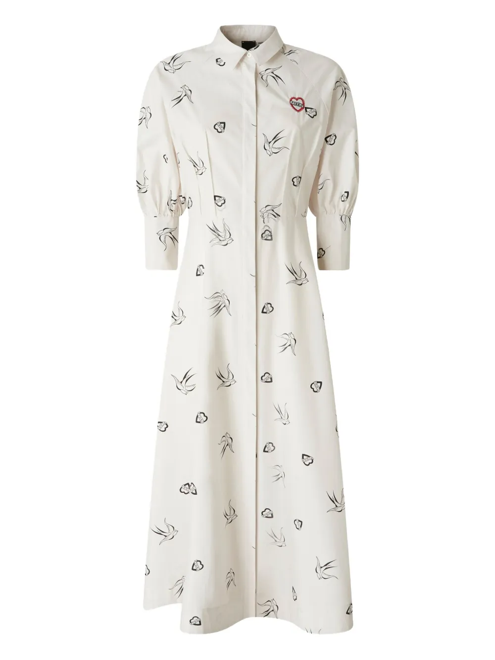 PINKO Jurk met pofmouwen en vogelprint Wit