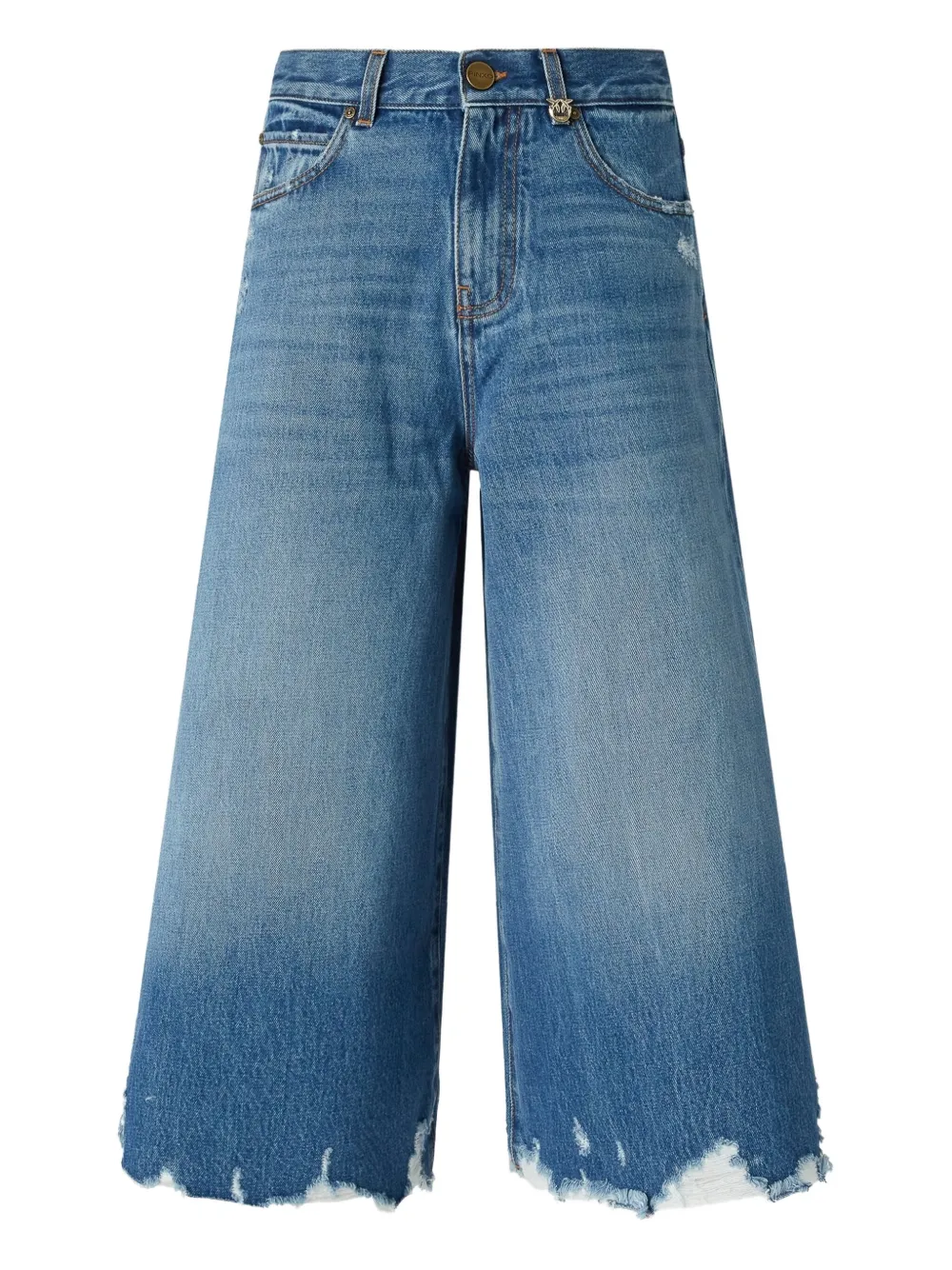 Pinko Long Denim Shorts With Distressed Hem In Blue