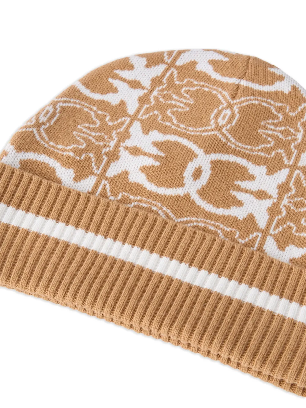 Pinko Love Birds-pattern Ribbed Beanie In Brown