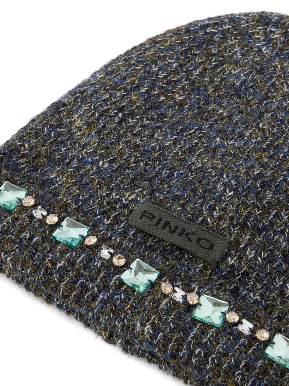 Pinko Mouliné Knit Beanie With Crystals And Studs In Gray