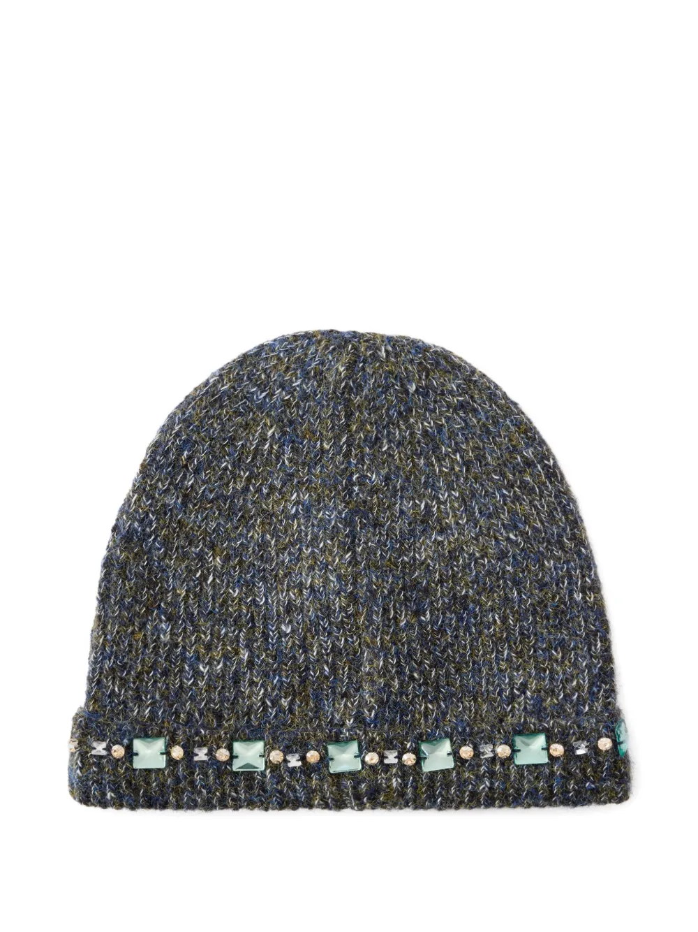 Pinko Mouliné Knit Beanie With Crystals And Studs In Gray