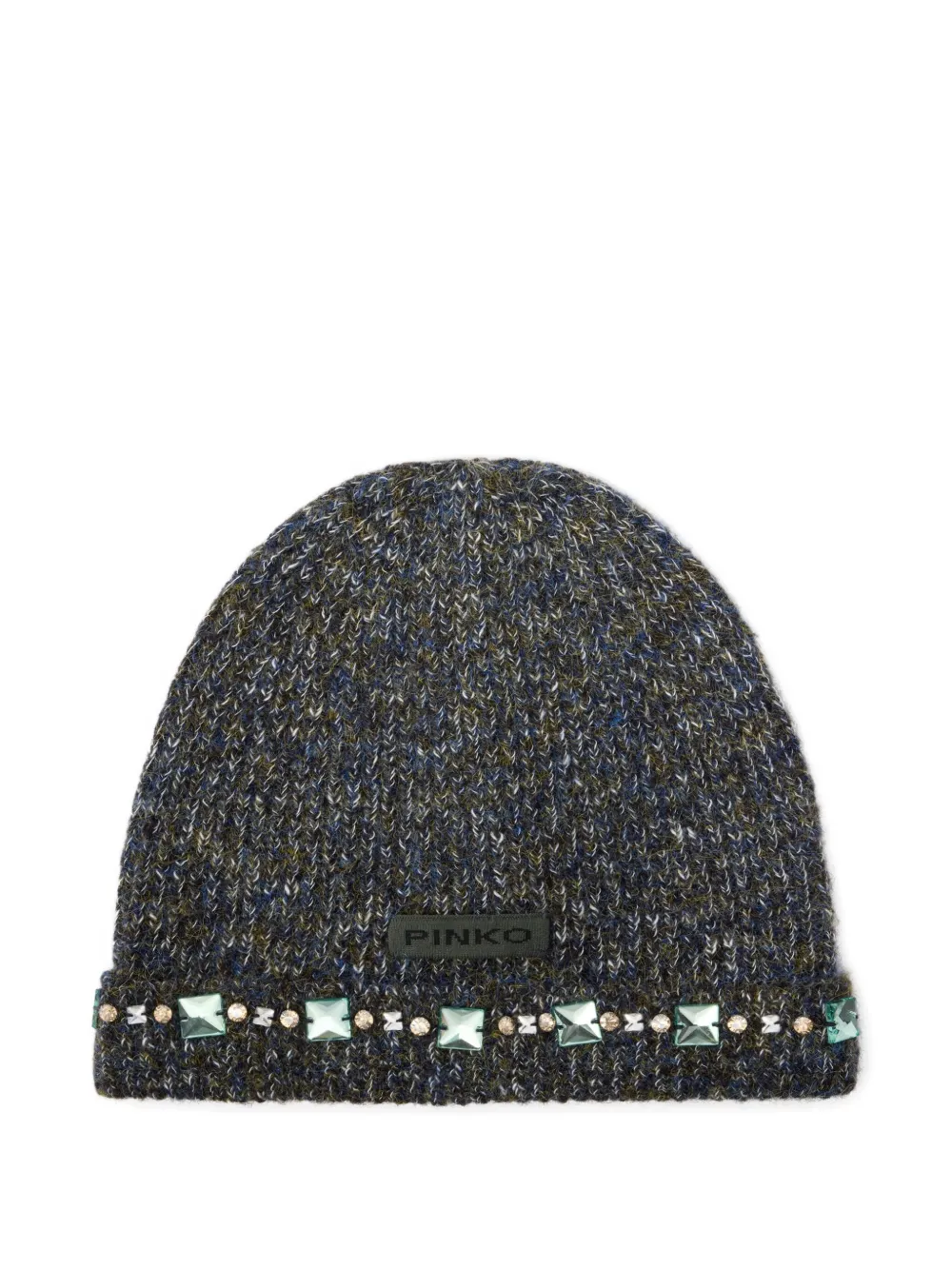 Pinko Mouliné Knit Beanie With Crystals And Studs In Gray