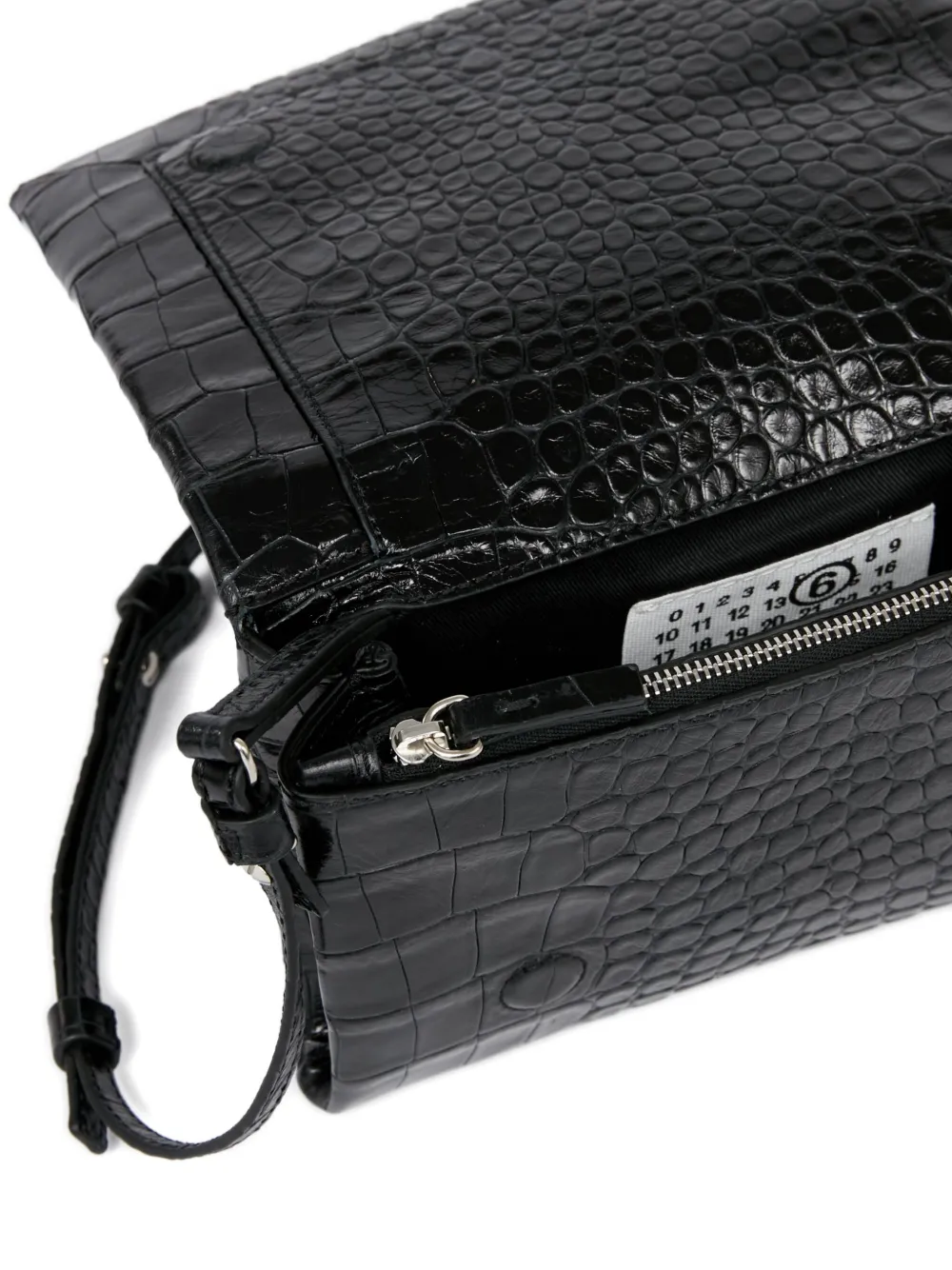 Mm6 Maison Margiela Small Croco-embossed Shoulder Bag In Black