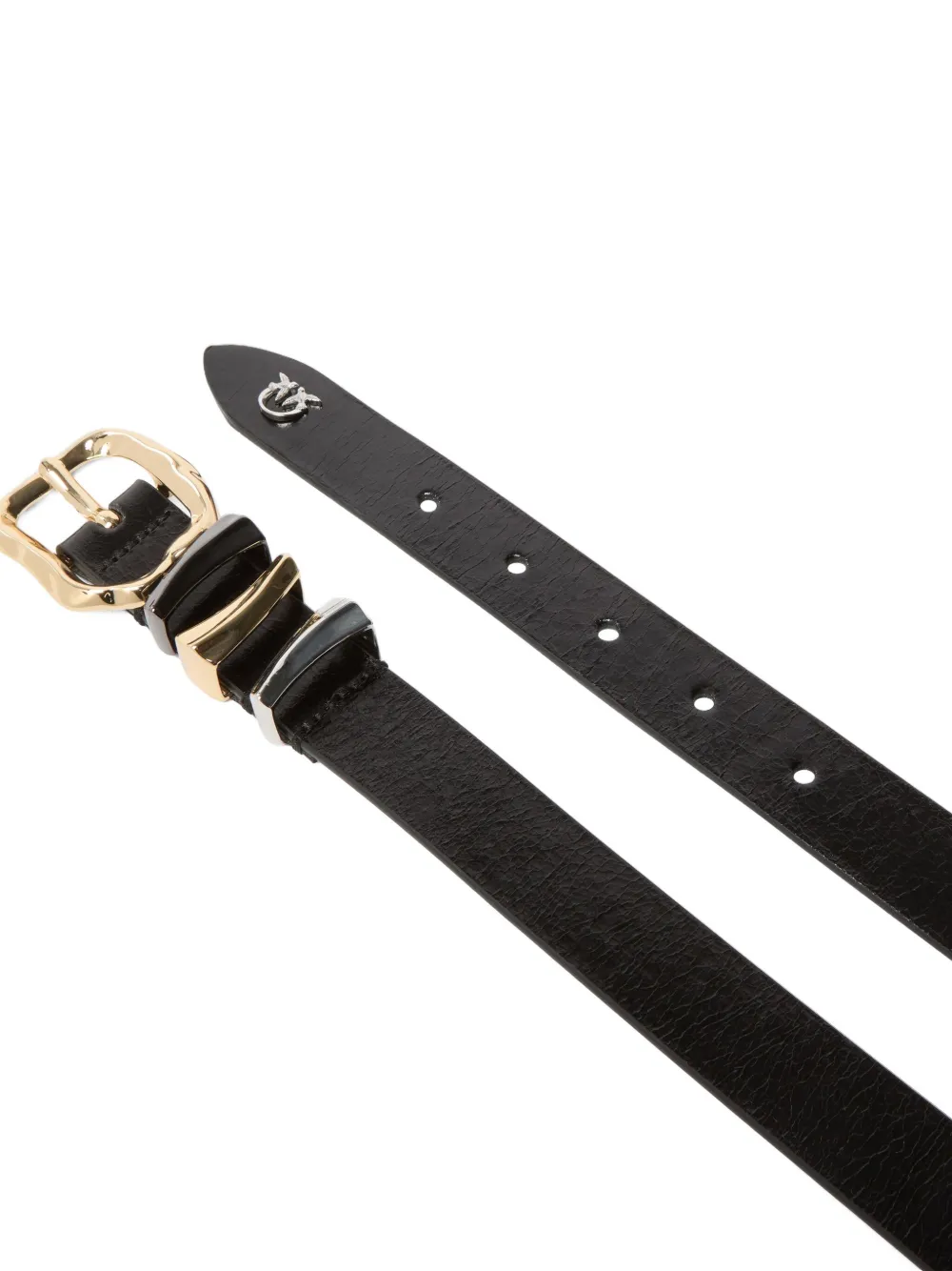 Pinko Logo Buckle Leather Adjustable Belt In Black