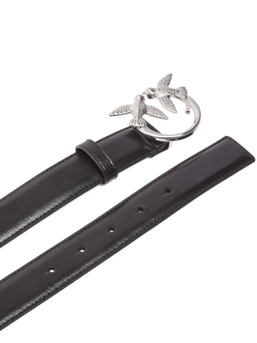 PINKO Love Berry bird-embellished leather belt Zwart