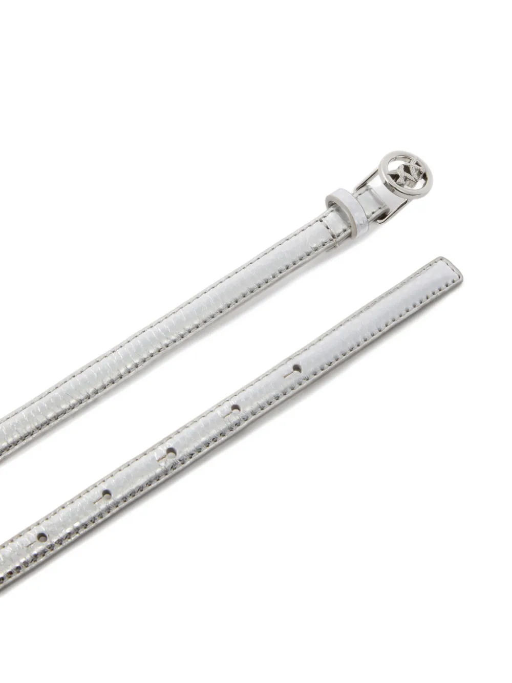 Pinko Thin Belt In Laminated Tumbled Leather 1 Cm In Metallic