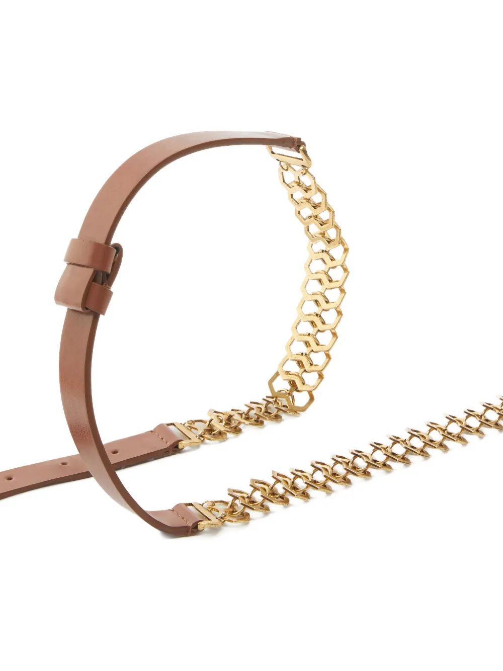 Pinko Leather Chain-link Belt In Brown