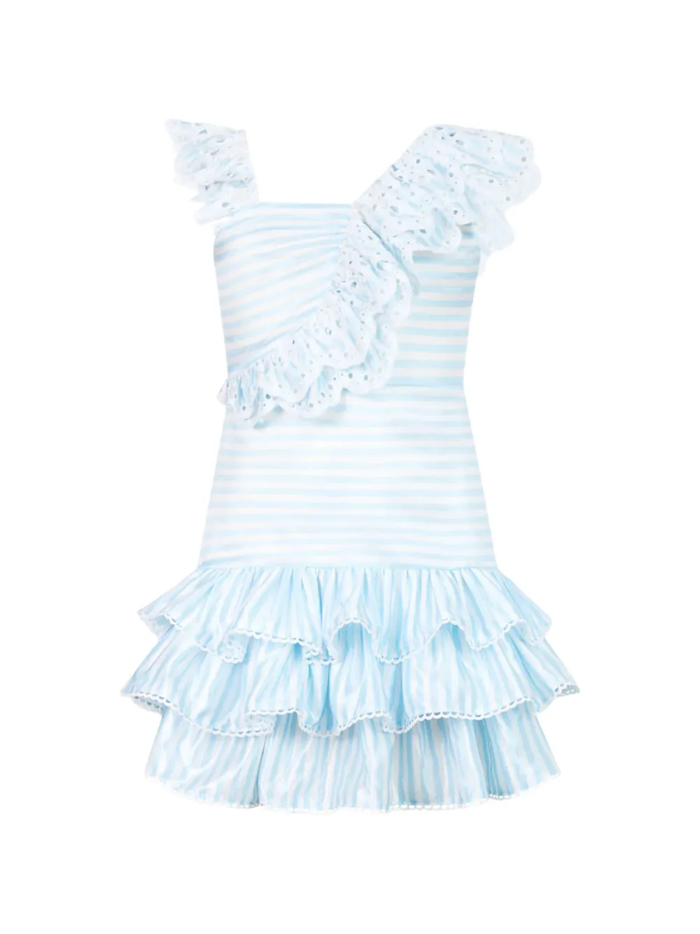 Marlo Iris Ruffled Striped Dress In Blue