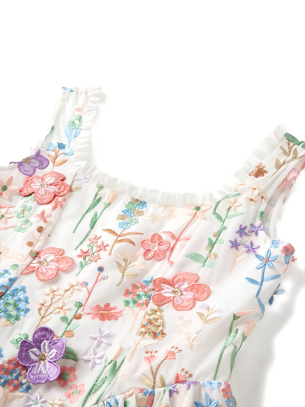 Marlo Serena Embroidered-ruffled Dress In White