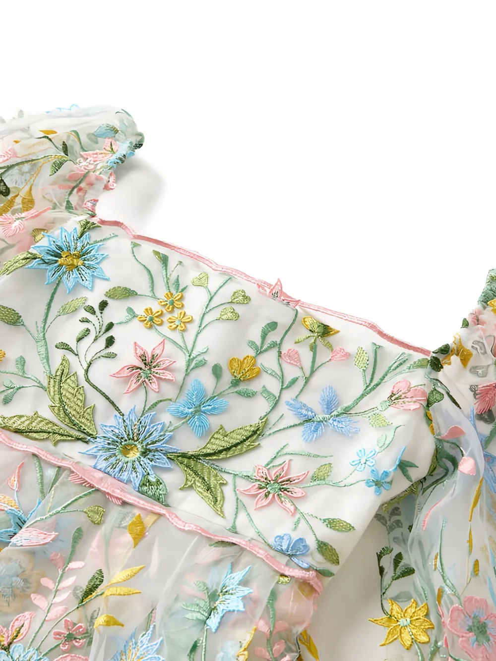 MARLO Mila jurk met pofmouwen en borduurwerk Beige