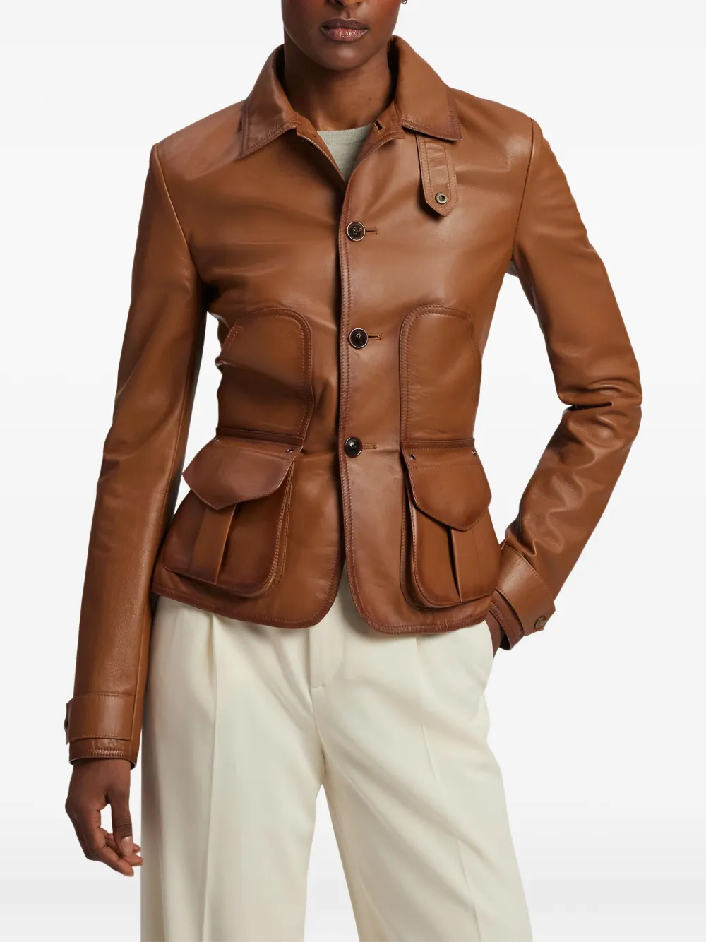Ralph Lauren Collection Leren button-up jack Bruin
